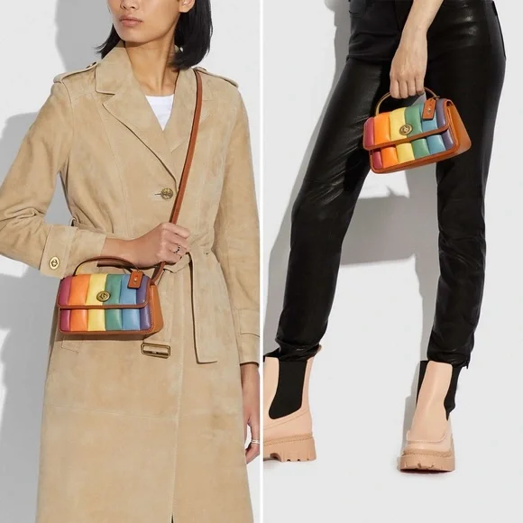 NWT Coach Turnlock Clutch 20 with Rainbow Quilting C4700    Leather Crossbody - Picture 4 of 16